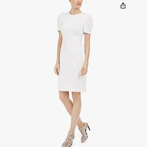 NEW WITH TAGS- Calvin Klein Women's Ruched Short Sleeved Sheath white Dress